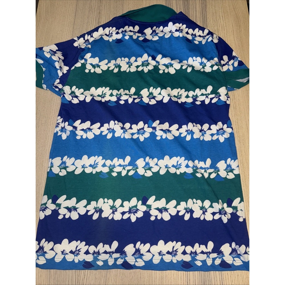Vintage Hawaiian IDT Surf Polo M Large L Blue Teal Floral Aloha Flower Striped - Picture 9 of 9